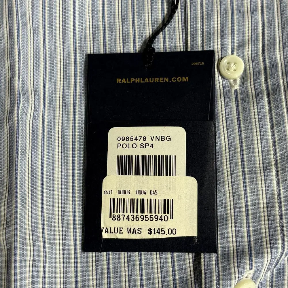 Polo Ralph Lauren Shirt Mens 17 43 Blue Stripe Douglas Classic Dress Button Down
